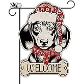 Christmas Dog Garden Flag Dachshund Welcome Garden Flags Double-Sided Flag for Seasonal Christmas Winter Farmhouse Yard Lawn Decoration Gifts 12x18 inches