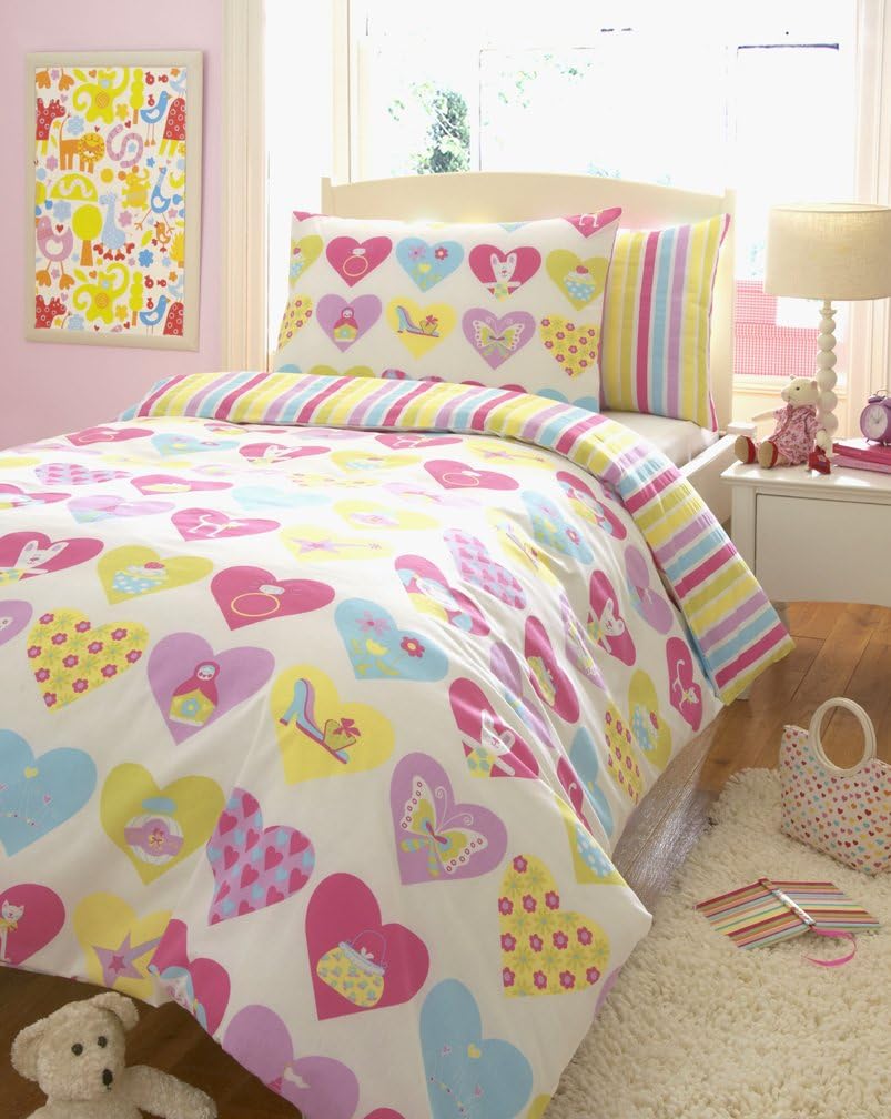 LOVE HEARTS PRINTED DOUBLE DUVET COVER BED SET Amazon.co.uk Kitchen