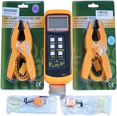 ChicBosomn 6802 II Digital Thermometer Dual K-Type Thermocouple Probe Pipe Clamp