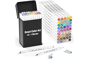 AODESY Smart Color Art Art Markers, 44 Coloring Markers and 1 Blender, 45 Pack Alcohol Based Dual Tip Permanent Highlighters with Case, Excellent for Adults Kids Marking Drawing Sketching