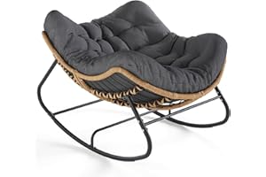 SWITTE Outdoor Rocking Chair, Oversized Patio Papasan Rocker, Comfy Wicker Reading Lounge, Indoor Egg Chair for Bedroom, Livi