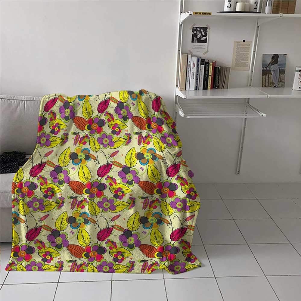 prunushome Floral Chair Throw Blanket Doodle Style Swirls Leaves and Flowers Nature