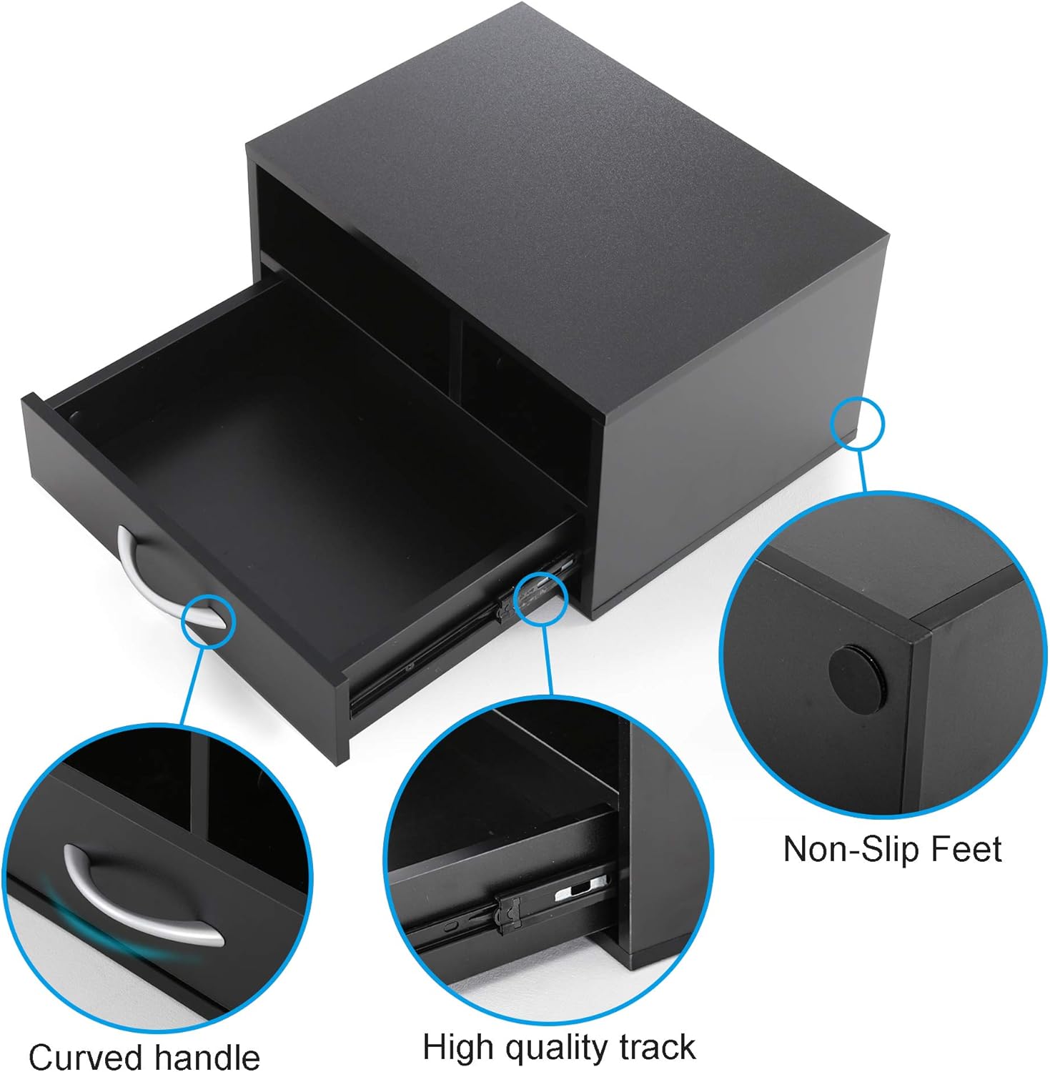 FITUEYES Wood Printer Stands with Drawer，Workspace Desk Organizers for Home & Office，Black，DO304002WB : Office Products