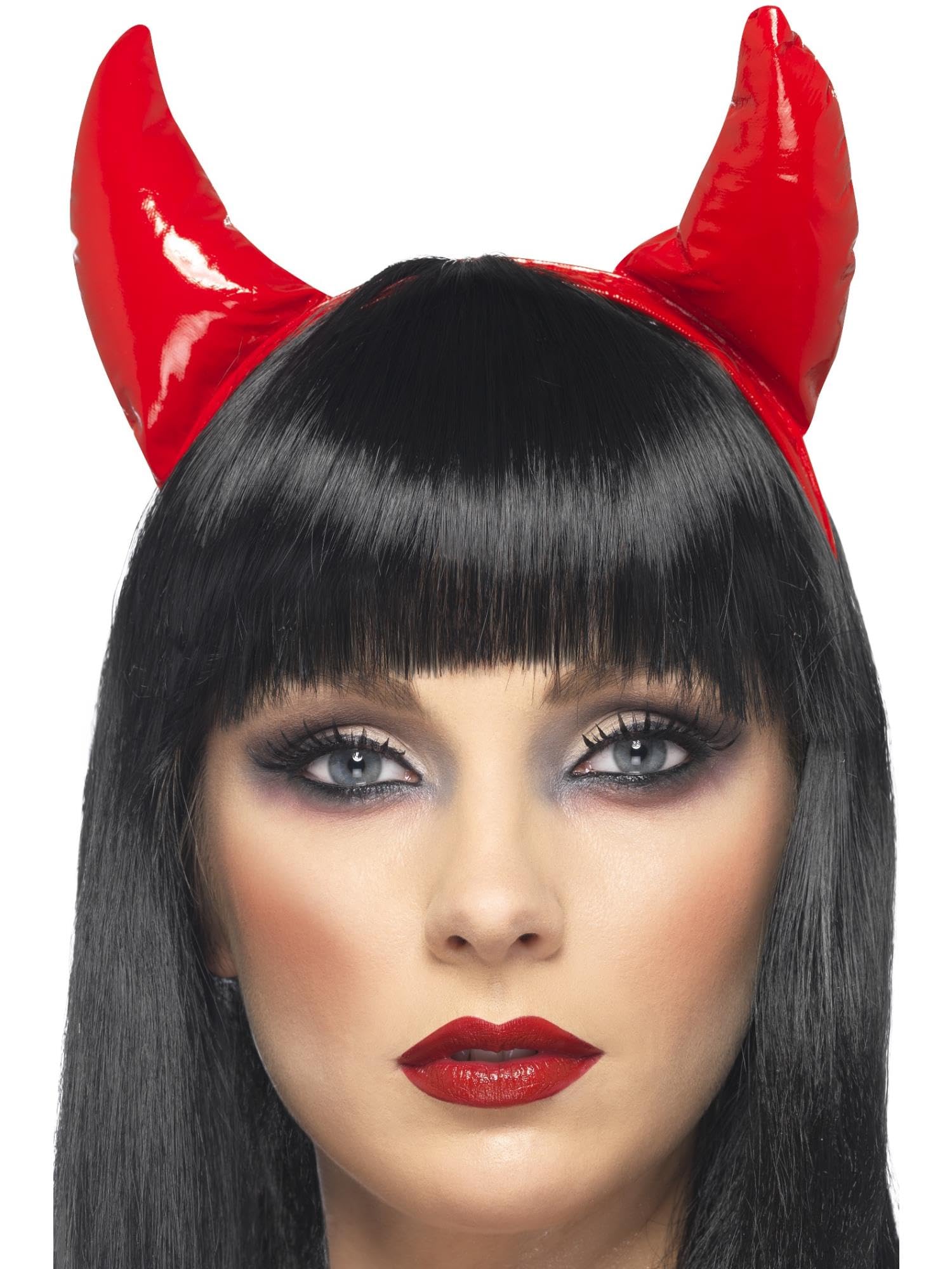 Smiffys Red Devil Horns on Headband, One Size Fits All Halloween Fancy Dress Accessory for Adults & Teens, Glossy Red Horn Headband for Devil, Demon, or Hell-Themed Costumes &Halloween Party Outfits