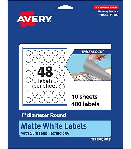 Avery TrueBlock Matte White Round Labels - 3.5 Inch Diameter, 40 Labels With Sure Feed Technology