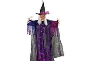 yosager 6 FT Halloween Hanging Witch with Scary Sound Effect and Red Eyes, Life Size Lighted Scream Witch, Halloween Haunted House Props Scary Decor, Theme Park Horror Layout Party Decoration