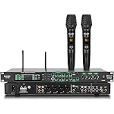 FULODE AX-666 Professional Karaoke Processor KTV Mixer with Dual Wireless Microphones, Digital Pre-Stage Effector Audio Vocal Effects Processor System with DSP Anti-Howling USB MP3 Bluetooth Optical