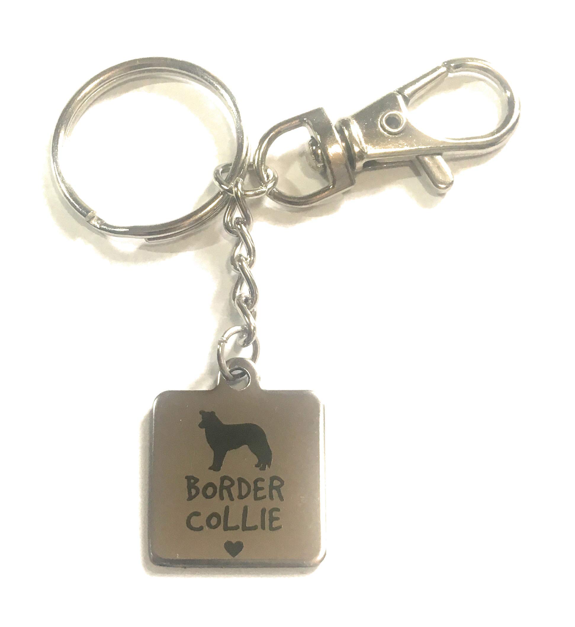 FizzyButton Gifts Border Collie Dog puppy keyring key ring with stainless steel charm and silver tone keychain in turquoise gift box