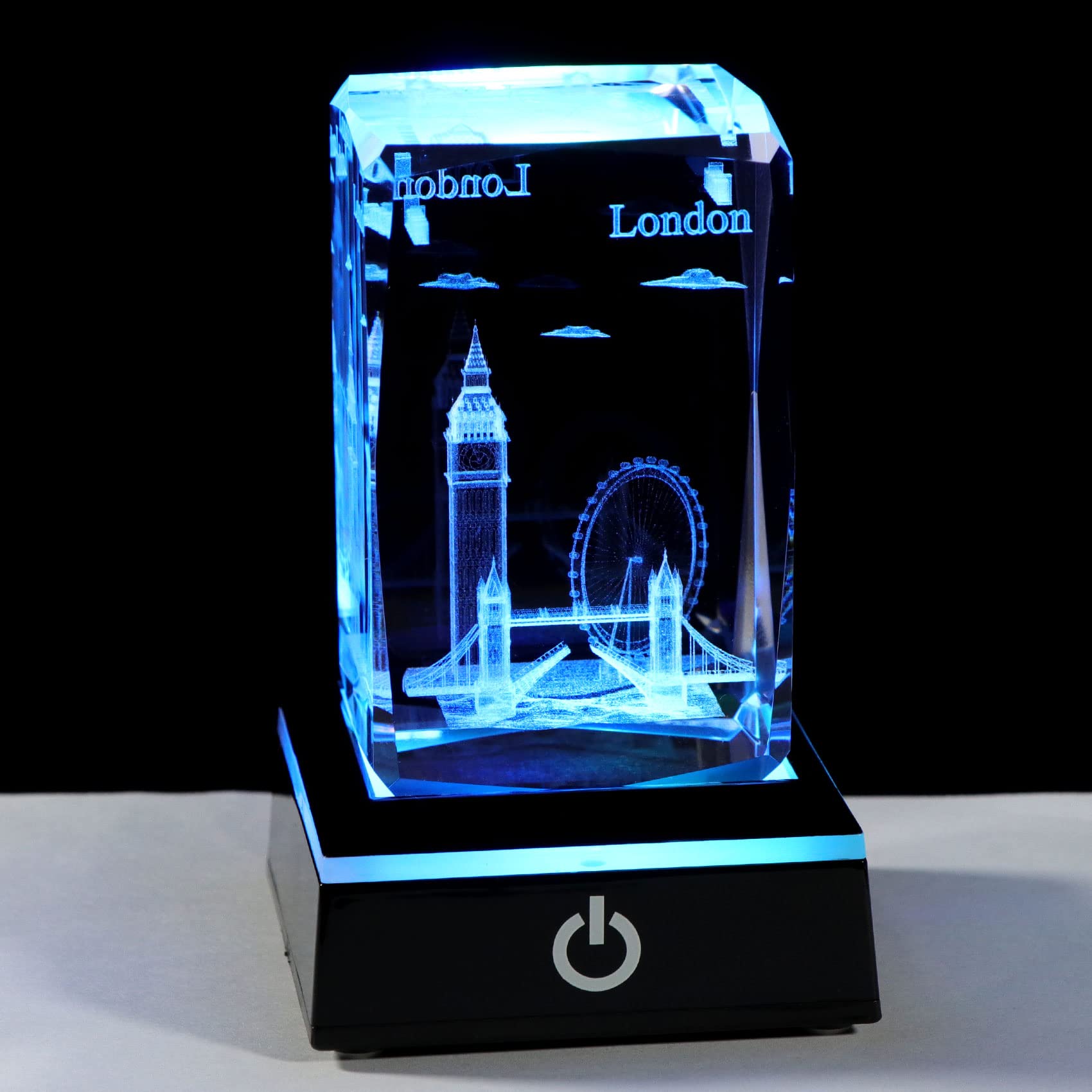 Ornalrist 3D Crystal London Tower Bridge Figurine Ornament London UK Eye Big Ben Statue Glass Buildings Collectible with LED Light Base Living Room Home Decor for Gifts Party