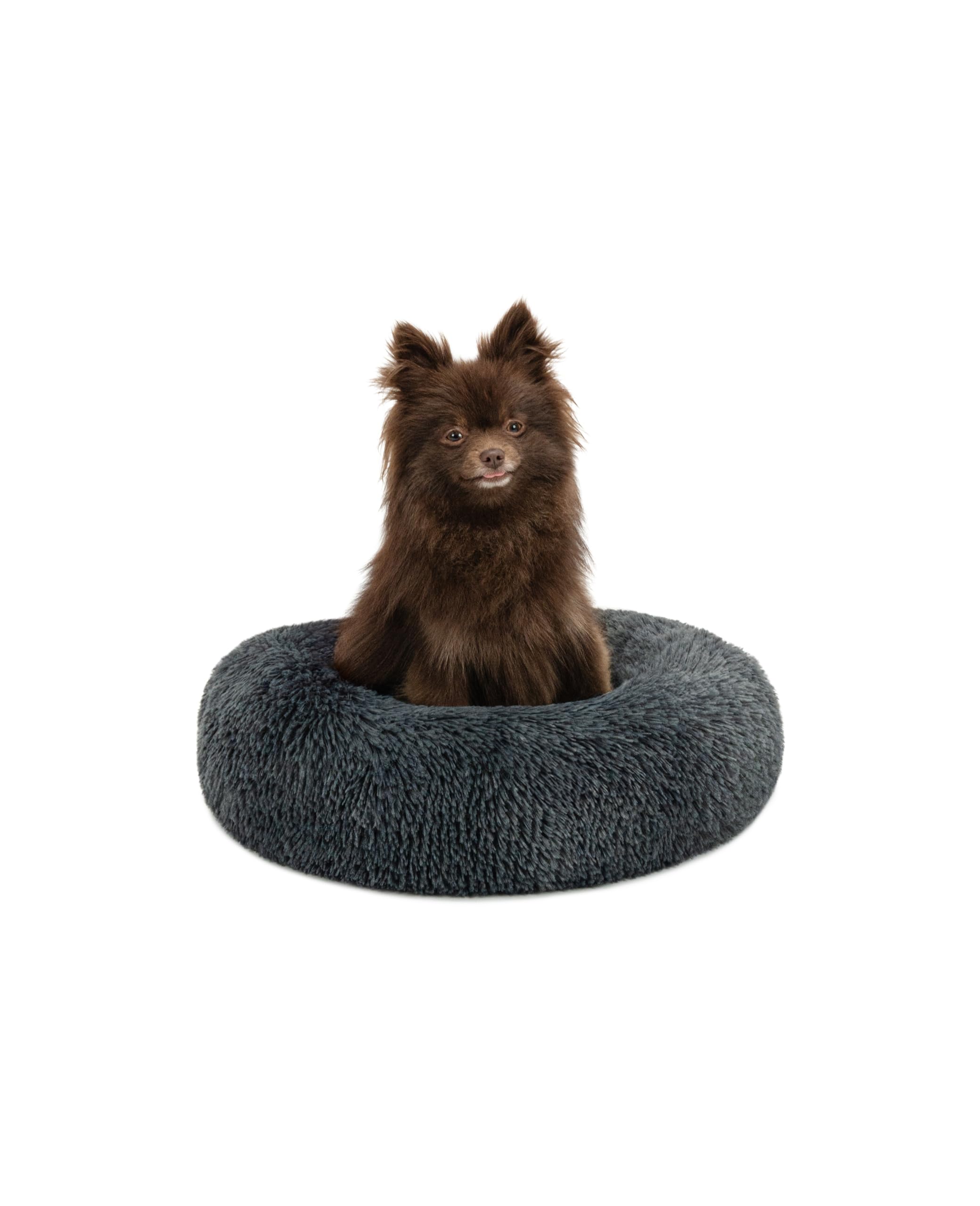 lionto Donut bed for dogs and cats, fluffy round dog bed for small and large pets, Ø 40 cm, soft cat bed made of cuddly plush, dog cushion with extra thick filling, dark grey