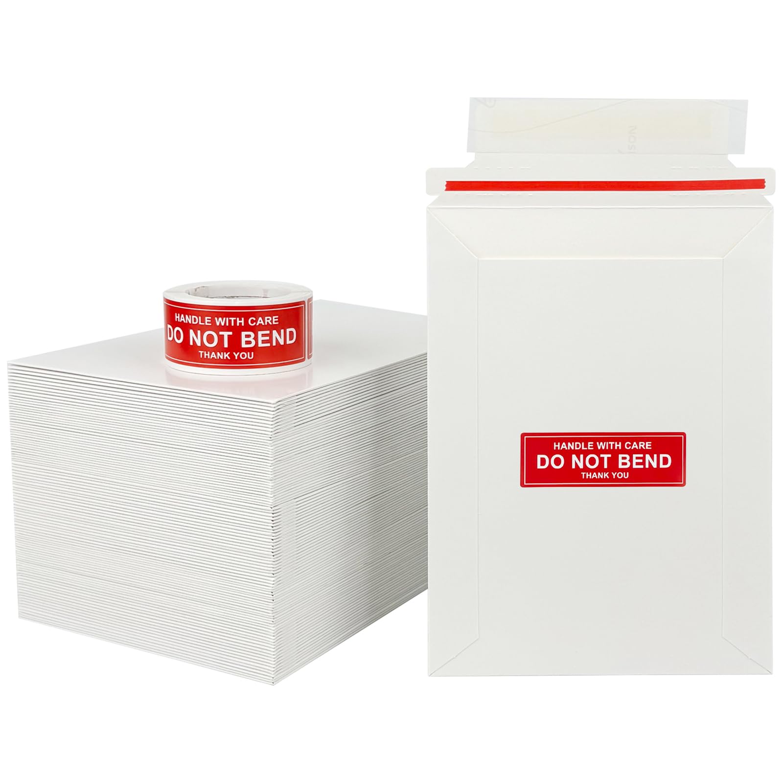 Photo 1 of Neehows 100 Pack 5x7" Cardboard Envelopes, Thin Photo Mailers Shipping Envelope for Trading Cards with "DO NOT BEND" Labels, Small Self Seal Document Envelope - White