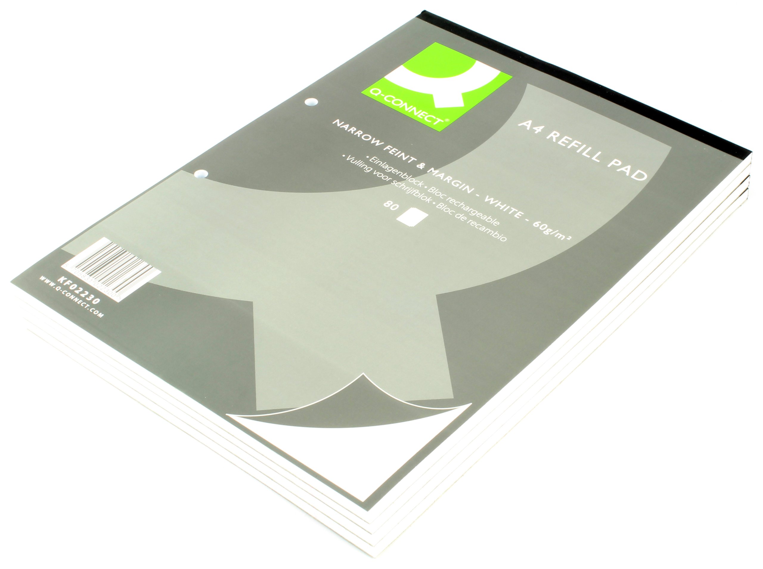 Q-Connect 80 Leaf A4 Ruled Narrow Feint and Margin Punched 2-Hole Head Bound Refill Pad (Pack of 10) — image 1