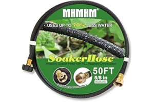 MHMHM 5/8" Soaker Hose for Garden Drip Hose Irrigation System with Solid Brass Fitting for Lawns Flower Beds & Vegetable Gardens (50FT)