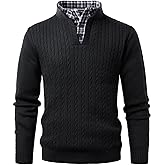 Voyagile Men's Mock Neck Sweater Quarter Button Pullover Cable Knit Winter Sweaters Knitted Knitwear