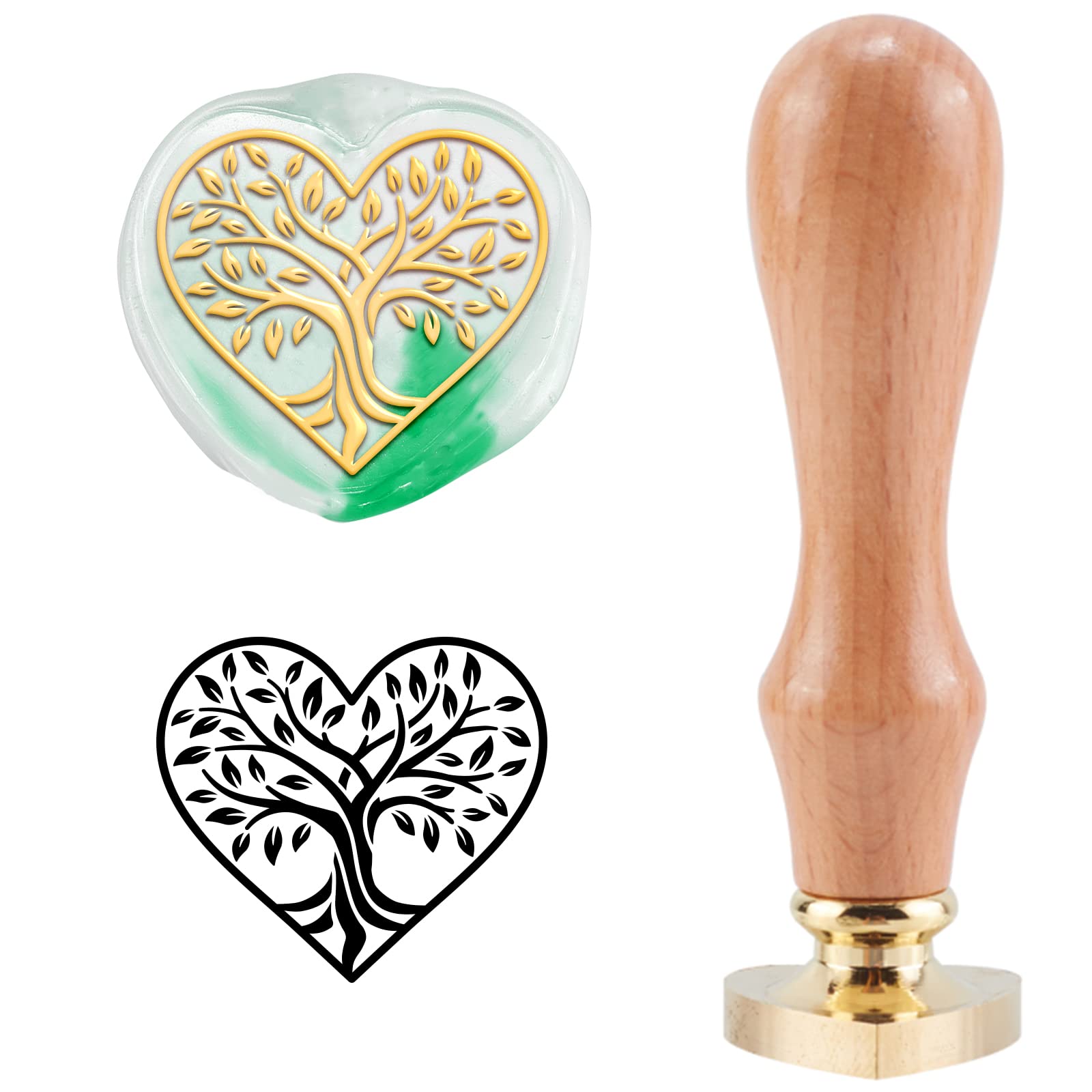 CRASPIRE Tree of Life Wax Seal Stamp Valentines Day Vintage Sealing Wax Stamps Heart Love Shape Removable Brass Sealing Head Wood Handle with Wooden Handle for Wedding Envelope Invitations Gift Wrap