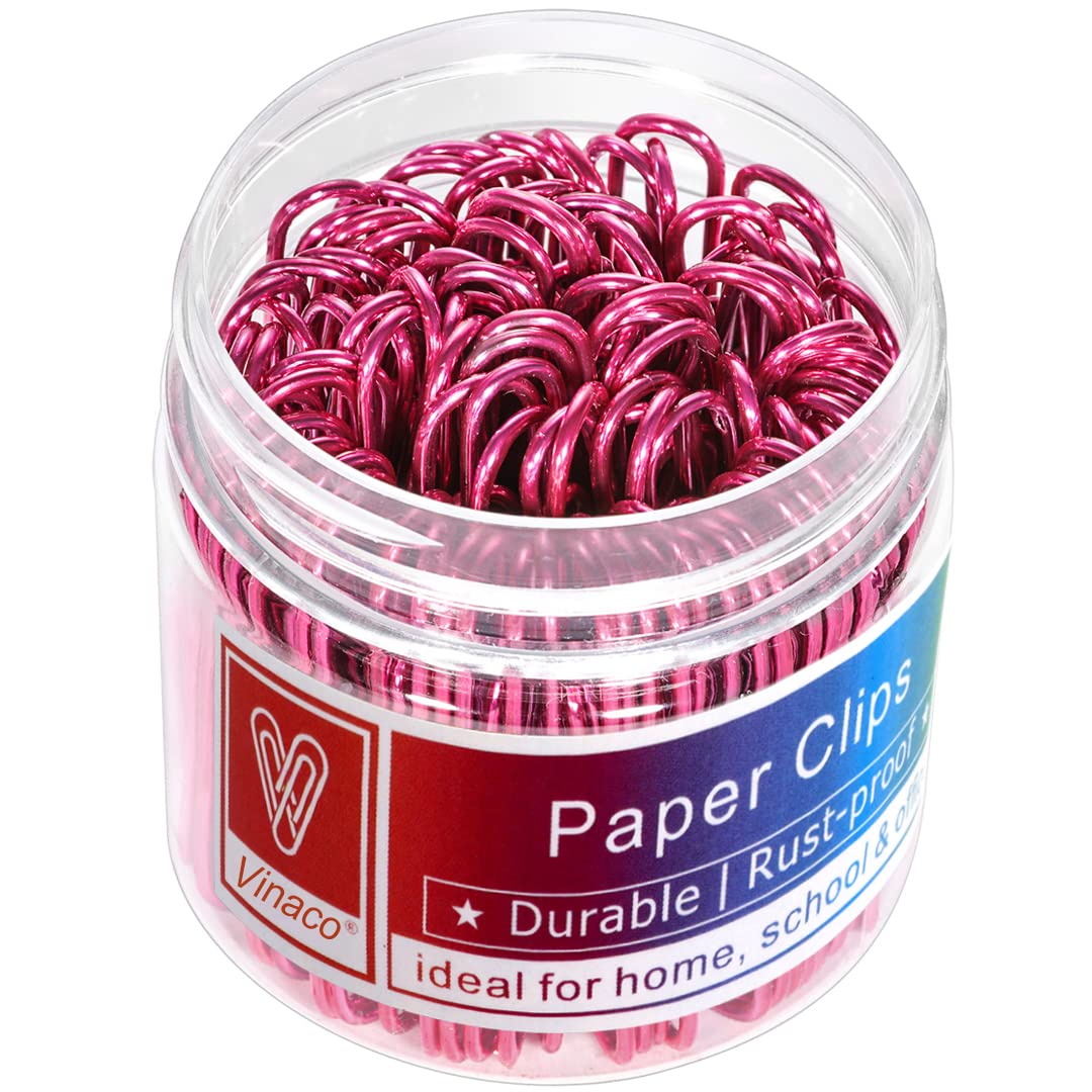 Vinaco Paper Clips, 100PCS 2" Large Paper Clips(50MM) in Recyclable Container, Big Paper Clip s with Vinyl Coated, Jumbo Paper C Lips Great for Home, School and Office, PVC Free Pink Paper C Lips
