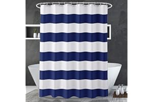 AmazerBath Navy Blue Shower Curtain Stripes, 72" W x 72" H Blue and White Shower Curtain, Fabric Shower Curtains for Bathroom with 2 Heavy Stones, Water Repellent