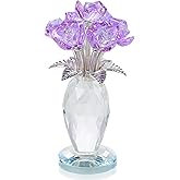 Enjinkail Crystal Purple Rose Flowers Bouquet Ornament, Glass Flowers with Stems Home Decor Crystal Figurine Gifts for Her Girlfriend Mom Wife on Birthday Mothers Day Anniversary Graduation