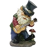 Nature's Mark Rock n Roll Gnome in a Band Playing Guitar Resin Statue Figurine Home Garden Decorative Accent Décor (9" H)