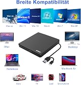 BUNUD USB 3.0 Type-C External CD DVD Drive SD TF USB Ports Burner Writer view 6
