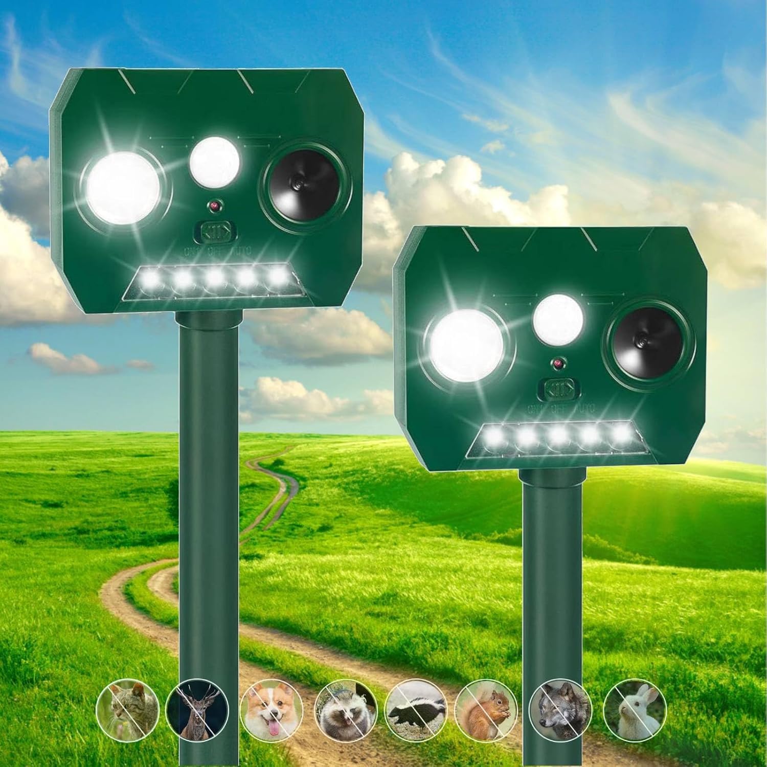 Photo 1 of 2 Pack Ultrasonic Animal Repellent Outdoor, Deer Repellent Devices Waterproof for Dog Cat Raccoon Rabbit Bird, Skunk Repellent Deterrent Motion Detection, Coyote Deterrent