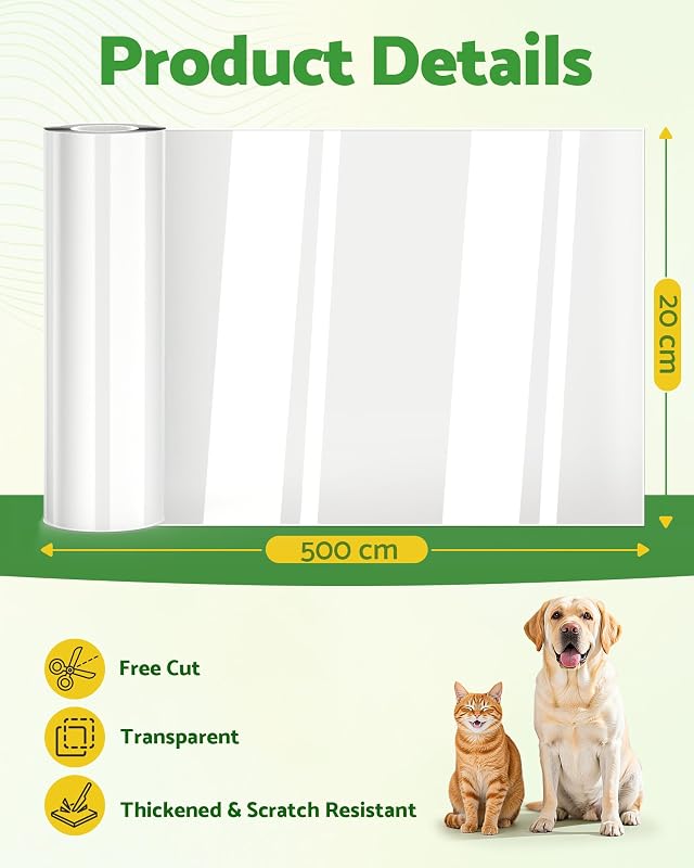 Protetor de sofá para gatos, arranhão 20 cm x 5 m - Fita transparente autoadesiva para sofá, poltrona, porta e parede - Proteção contra garras de gatos e cães