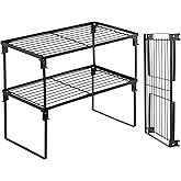 Tomorotec [2 Pack] Stackable Kitchen Storage Shelf Rack, Foldable Spice Rack Cabinet Organization Storage Shelves, Kitchen Shelves, Kitchen Counter & Cabinet Shelf Organizer,