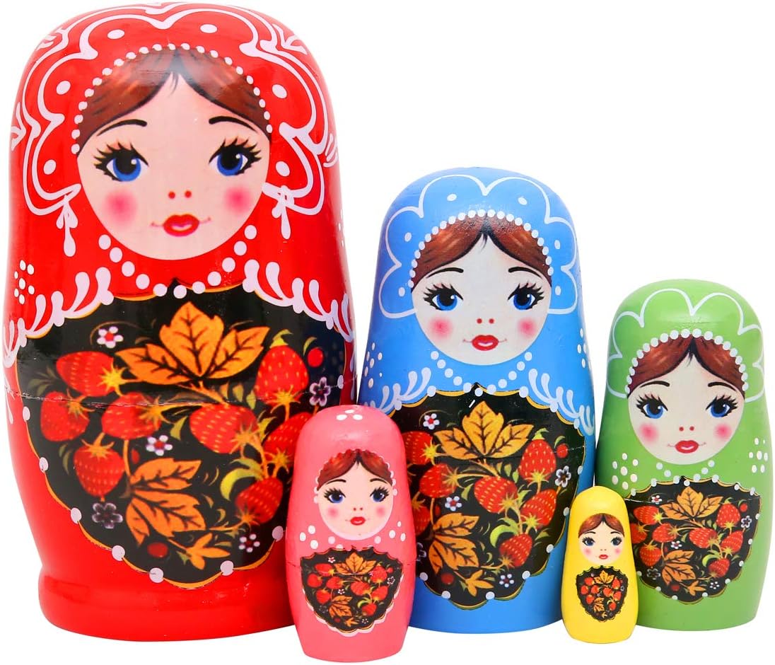 Debbieicy 5Pcs Beautiful Handmade Wooden Russian Nesting Dolls Red Princess Matryoshka Dolls Gift- Stacking Doll Set of 5 from 4.3" Tall