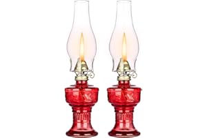 DECKALY 2 Pcs Chamber Oil Lamps for Indoor Vintage Kerosene Lamp Rustic Hurricane Kerosene Lantern with Adjustable Fire Wick Lighting Oil Lantern for Tabletop Decor and Emergency Lighting, 13'' High (Red)