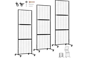 BTRAM 3 Pack Heavy Duty Foldable Gridwall Panels, Adjustable Grid Wall Panels with Braked Wheels, Suitable for Craft Merchandise Display Item Storage (Black)