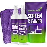 Screen Mom Screen Cleaner Spray 2 Pack-2x8oz for TV, Car, Laptop &amp; Computer | Streak-Free Finish, Glass &amp; OLED Safe, Alcohol-Free Formula, Cleans Phones &amp; Tablets, No Residue, Includes Microfiber Cloths