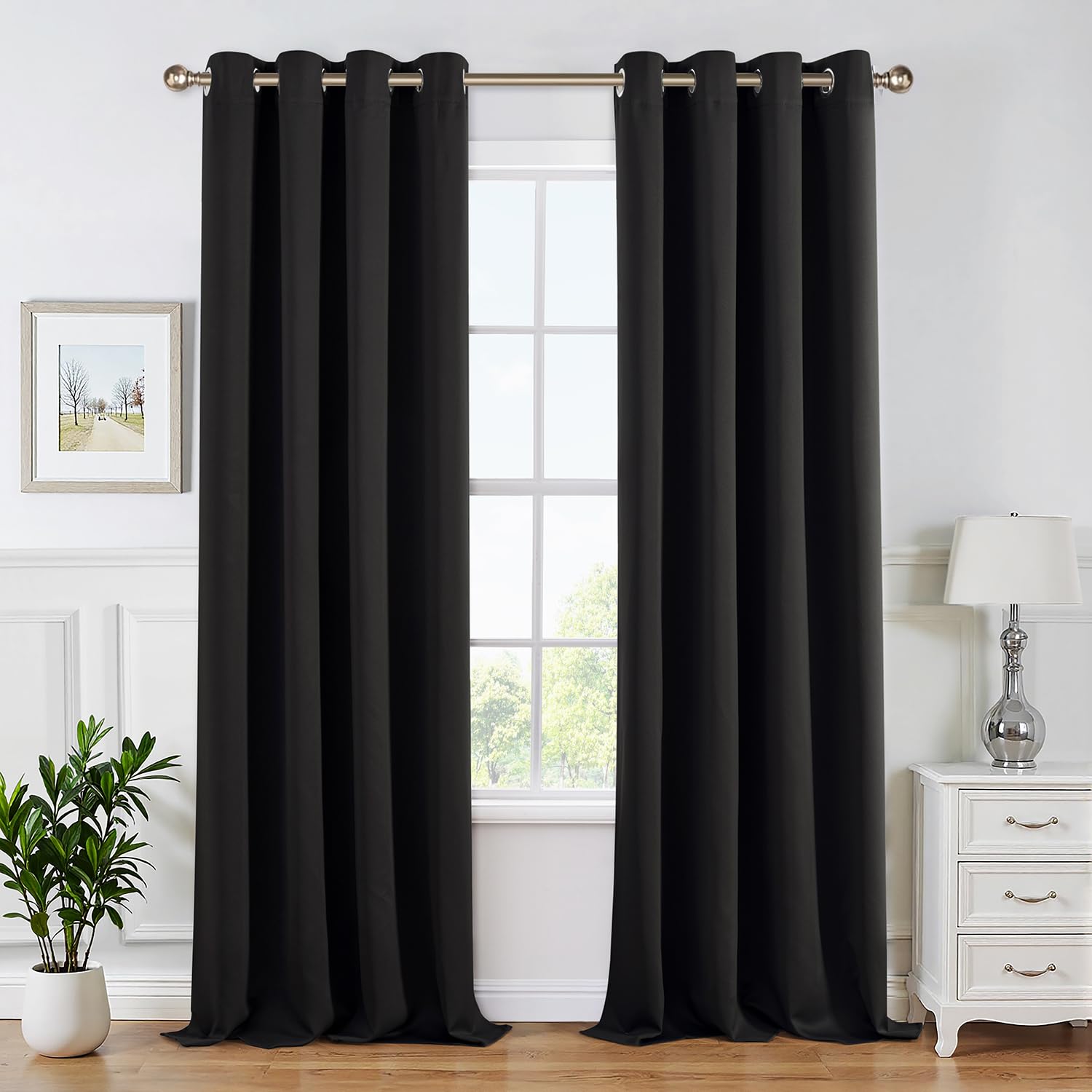 MIULEE Black Blackout Curtains for Living Room 2 Panel Set, Premium Eyelet Curtains for Bedroom, Thermal Insulated Window Curtain Drapes, Black Out Curtain 96 Drop, Each Panel 55 x 96 Inches