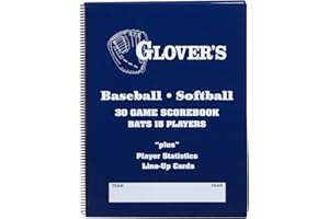 Glover's Scorebooks 9 to 15 Player Baseball/Softball Scorebook (30 Games)