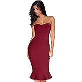 Women's Midi Cocktail Dresses Strapless Bandage Bodycon Dress Wedding Party Dress