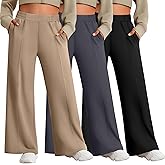 Sweetyweee 3 Pack Women's Plus Size Pants Wide Leg High Waist Casual Lounge Yoga Pants Baggy Stretchy Seams Joggers Trousers
