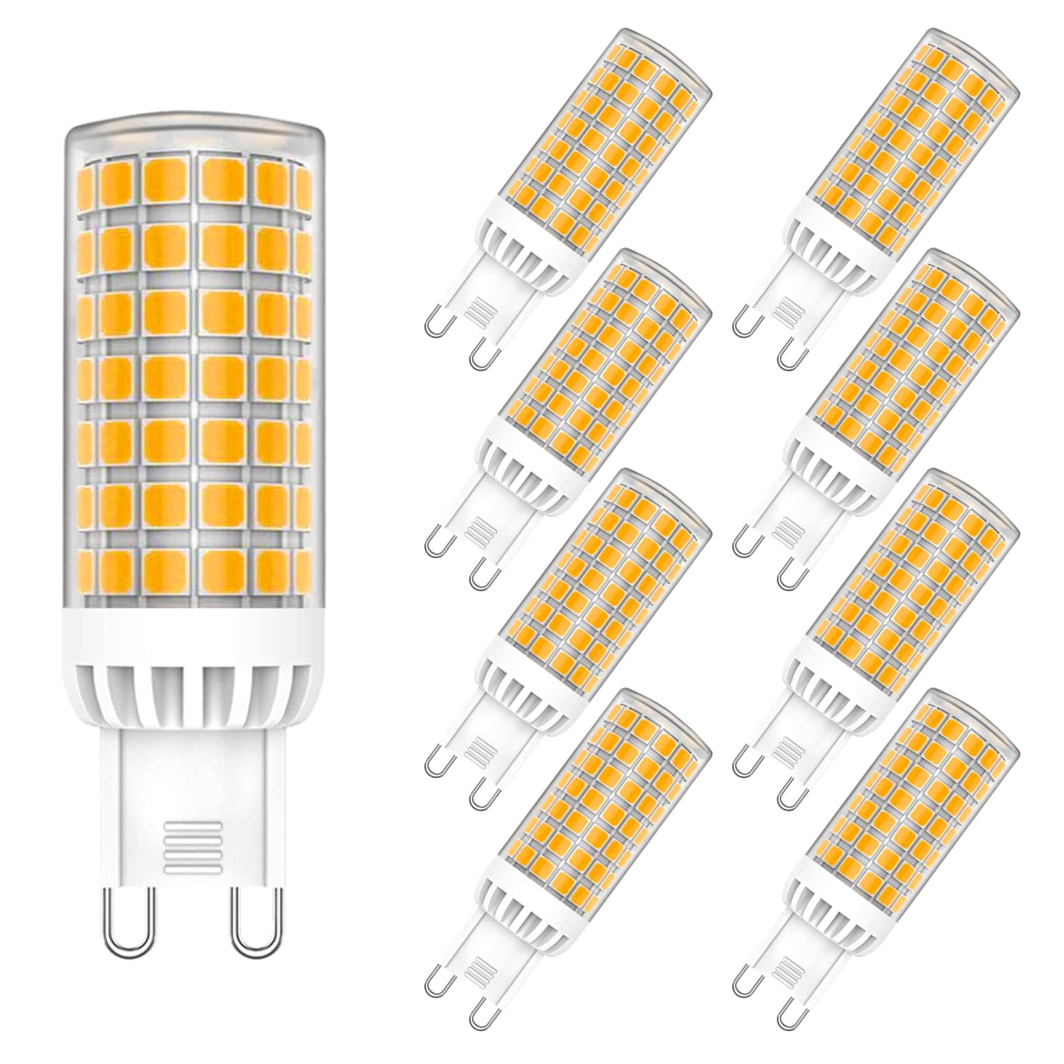 MAYCOLOR G9 LED Light Bulb 9W Equivalent to 75W, Warm White 3000K, 750 LM, G9 Corn LED Light Bulb for Chandeliers, Crystal Chandeliers, Not Dimmable, 8 Pack