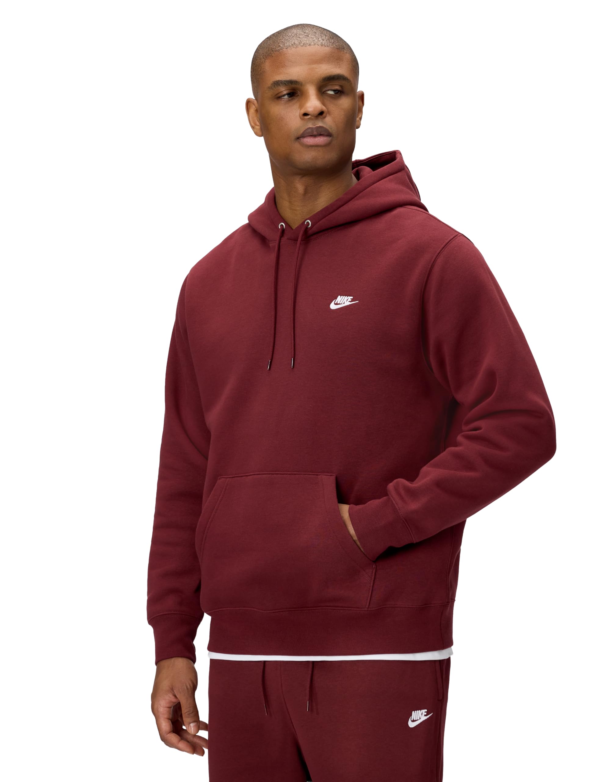Nike Men's Club Pullover Fleece Hoodie, Dark Team Red/Dark Team Red/White, 2XS Image