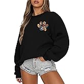HEBBE Dog Mom Sweatshirts For Women Floral Dog Paw Sweatshirt Embroidered Paw Pullover Tops Oversized Sweater