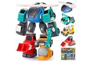 PERBYSTE ThinkMax Transform Toys for 3 4 5 6 7 8 Year Old Boys, Robot Toys for Kids 3-5 5-7, 4 Magnetic Construction Trucks Vehicles w/Play Mat, Birthday Gift for Boy, 32 Pieces