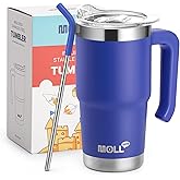 Mollcity 16 oz Tumbler with Handle Reusable Stainless Steel Vacuum Insulated Tumbler Cups with Lid and Straw Travel Mug for Women(Navy)