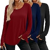 Velvelhall 3 Pack Women's Long Sleeve Tunic Tops with Thumb Holes Cotton Scoop Neck T-Shirts Casual Loose Basic Tee Blouses
