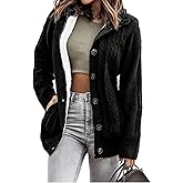 Sidefeel Women's Cardigan Sweaters Hooded Fleece Lined Button Down Winter Sweater Coat