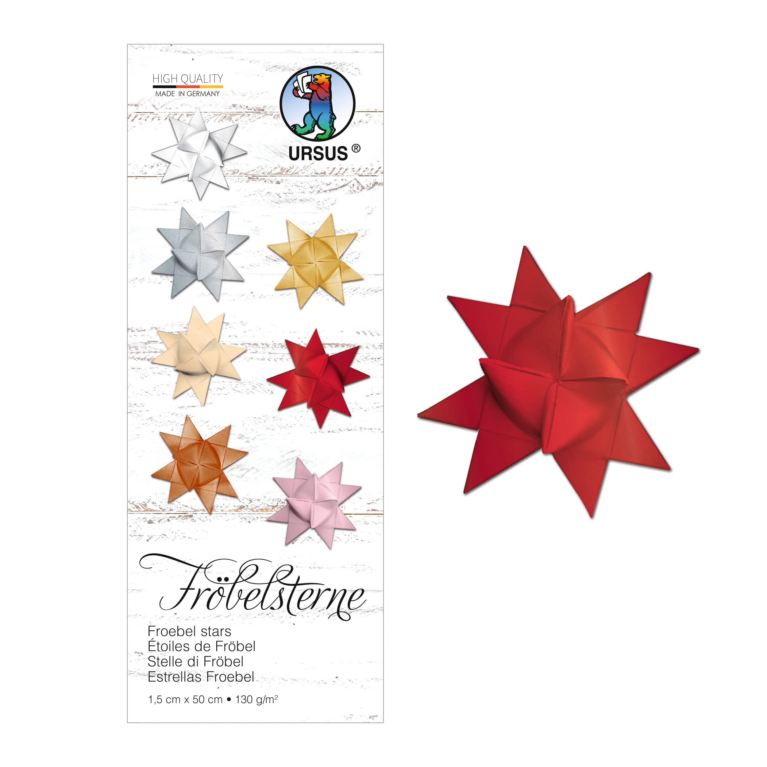 Ursus 3210022 Paper Strips for Froebel Stars, Ruby Red, Made of Coloured Drawing Paper 130 g/m², Approx. 1.5 x 50 cm, 80 Strips for Approx. 20 Stars, Craft Classics for Christmas Time — image 1