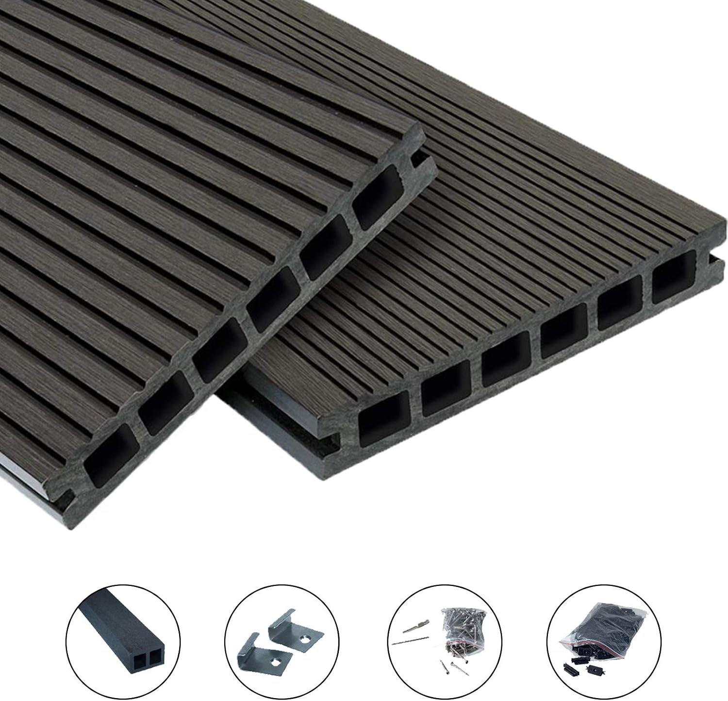 WPC Terrassendielen Top Line Dielen Komplett Set Dunkelgrau 48 M 
