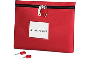Money Bag with Lock Oxford Locking Money Bag Lockable Cash Bags Red Money Bank Deposit Bag 8.3x11.4 inch Document Bag with Lo