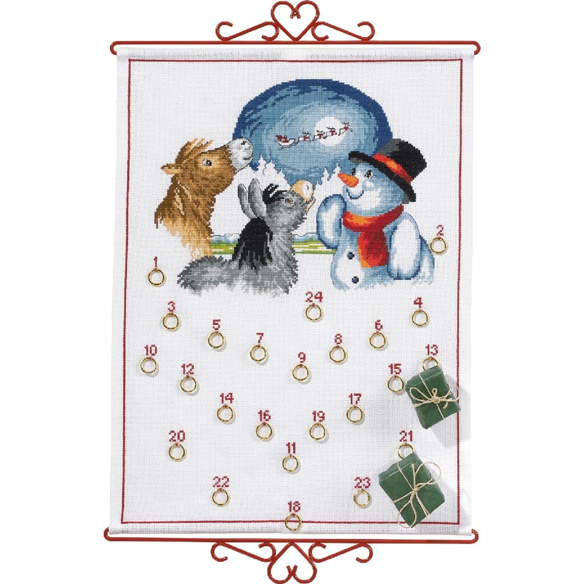 Eva Rosenstand Wall Hanging Cross Stitch Kit Advent Calendar, Snowman with Animals Counted Pattern, Multi-Colour