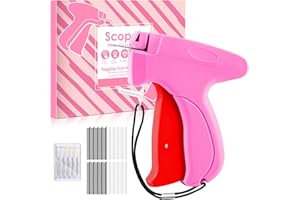 SCOPCK Stitch Gun for Clothes - Handheld Stitch Tag Gun Quick Clothing Fixer - Mini Sewing Kit Micro Tagging Gun - Includes 6 Needle, 1000 Black Fasteners & 1000 White Fasteners (Pink-Red)