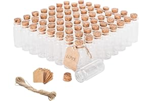 Brajttt 64PCS Cork Stoppers Glass Bottles, DIY Decoration Small Tiny Glass Jars Favors,Mini Vials Cork,10ml Storage Container for Art Crafts for Wedding Party Supplies
