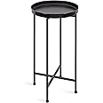 Kate and Laurel Celia Round Metal Foldable Accent Table with Tray Top, Black
