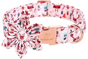 Babole Pet Christmas Girl Dog Collar Flower Tie,Pink Elk Santa Claus Female Dog Collar with Safety Metal Buckle Adjustable Puppy Floral Collars for Small Medium Large Dog,Medium, Neck 13.5"-22"